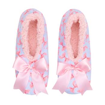 SnuggUps Women's Printed Bow Sherpa Lined Plush Slippers Pink