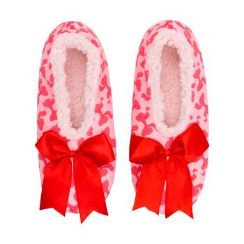 SnuggUps Women's Printed Bow Sherpa Lined Plush Slippers Watermelon