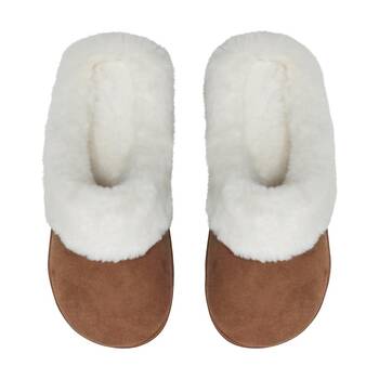 SnuggUps Women's Slide Non-Slip Closed Toe Slippers Chestnut Suede