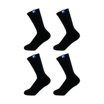 4PK Lifesopeche Black LSP Crew Label Activewear Socks W/ Blue-Logo One Size