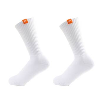2PK Lifesopeche Ribbed White Crew LSP Label Socks Orange One Size