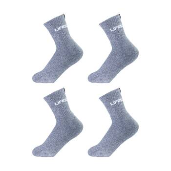4PK Lifesopeche Ribbed Mid Crew LSP Label Everyday Socks Light Grey One Size