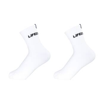 2PK Lifesopeche Ribbed Mid Crew LSP Label Everyday Socks White One Size