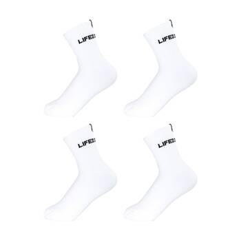 4PK Lifesopeche Ribbed Mid Crew LSP Label Everyday Socks White One Size
