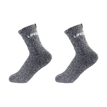 2PK Lifesopeche Ribbed Mid Crew LSP Label Everyday Socks Dark Grey One Size