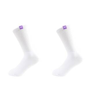 2PK Lifesopeche Ribbed White Crew LSP Label Socks Purple One Size