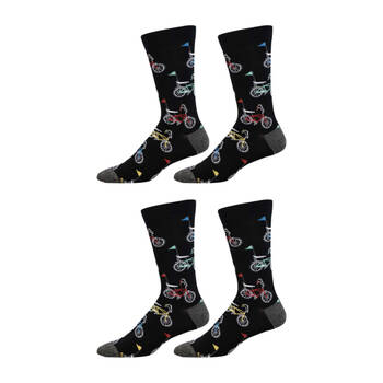 2PK Socksmith Mens Socks Bamboo Retro Bikes Black L/XL Shoe Sizes M7-12.5