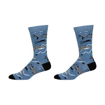 Socksmith Mens Socks Bamboo Whale Shark Blue L/XL Shoe Sizes M7-12.5