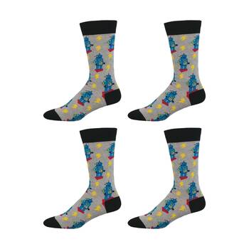 2PK Socksmith Mens Socks Charge of Robots Grey Cotton L/XL Shoe Sizes M7-12.5