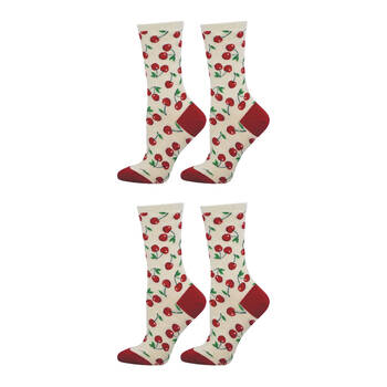 2PK Socksmith Ladies Socks Absolute Cherry Ivory Cotton S/M Shoe Sizes W5-10.5