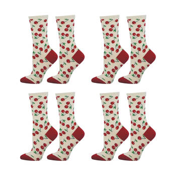 4PK Socksmith Ladies Socks Absolute Cherry Ivory Cotton S/M Shoe Sizes W5-10.5