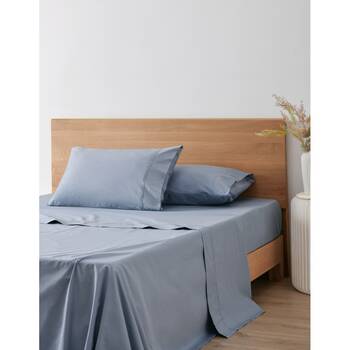 Onkaparinga 300TC Hepburn 100% Cotton Percale Sheet Set Blue Queen