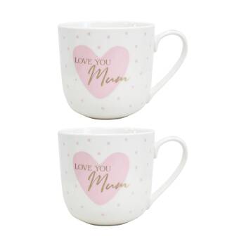 2PK LVD Love You Mum Bone China/Gold Foil Gift Mug Drinking Cup Pink/White