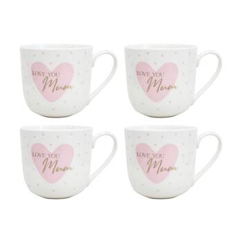 4PK LVD Love You Mum Bone China/Gold Foil Gift Mug Drinking Cup Pink/White