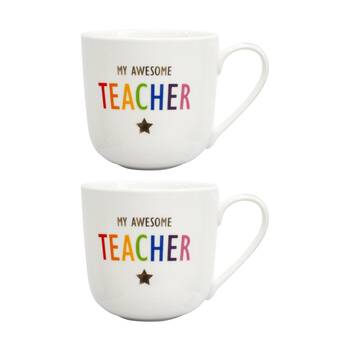 2PK LVD My Awesome Teacher Bone China/Gold Foil Gift Mug Drinking Cup Rainbow