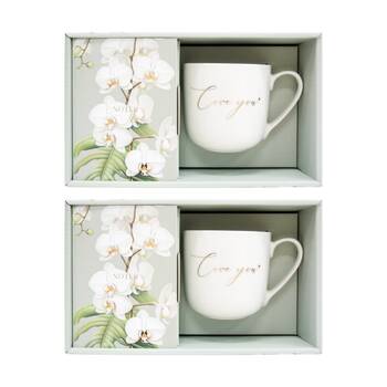 2x 2pc LVD Love You Gift Matching Ceramic Mug & Notebook Set Green/White