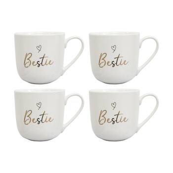 4PK LVD Bestie Bone China/Foil Gift/Present Mug Drinking Cup White/Gold