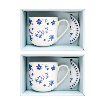 2x 2pc LVD Mum Bone China Gift Mug & Coaster Set Home Decor Mediterranean Blue
