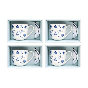 4x 2pc LVD Mum Bone China Gift Mug & Coaster Set Home Decor Mediterranean Blue