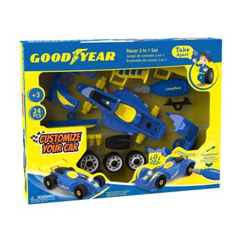 24pc Goodyear Racer Car 2-In-1 Set Building Kids Toy Vehicle Playset 3y+