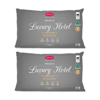 2x 2pc Tontine Luxury Hotel Pillow Medium Profile For Back & Side Sleepers