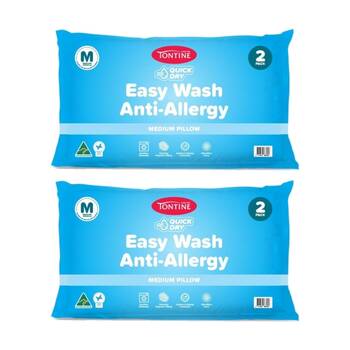 2x 2pc Tontine Quick Dry Easy Wash Anti Allergy Bedding Pillows Set Medium