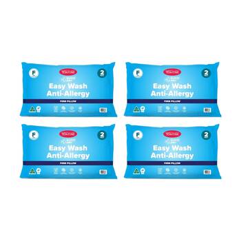 4x 2pc Tontine Quick Dry Easy Wash Anti Allergy Pillows Set High & Firm