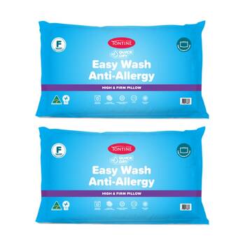 2PK Tontine Quick Dry Easy Wash Anti Allergy Bedding Pillow High & Firm