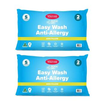 2x 2pc Tontine Quick Dry Easy Wash Anti Allergy Kids Pillows Set Low