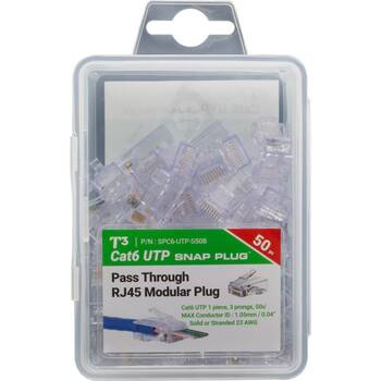 50pc T3 UTP RJ45 Cat6 Solid Snap Plug 1.00mm To 1.05mm Network Connectors