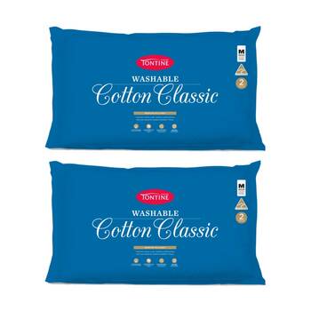 2x 2pc Tontine Washable Cotton Classic Bedding Pillows Set Medium Firm
