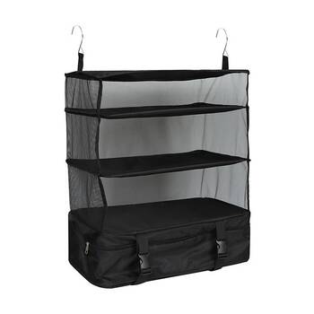 Tosca Hanging Self Organiser Home Wardrobe Fabric Storage Shelves Black 75cm