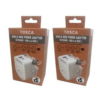 2PK Tosca World Wide Travel Power Adapter Charger USB A & C Universal White 75ml