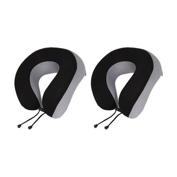 2PK Tosca Memory Foam Neck Cush Travel Support Pillow Black/Grey
