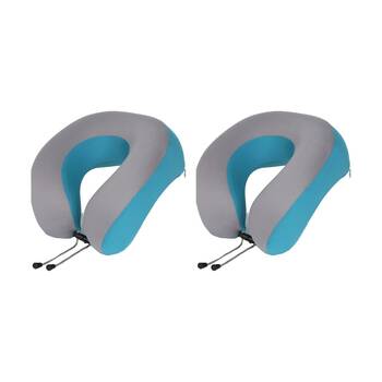 2PK Tosca Memory Foam Neck Cush Travel Support Pillow Grey/Teal