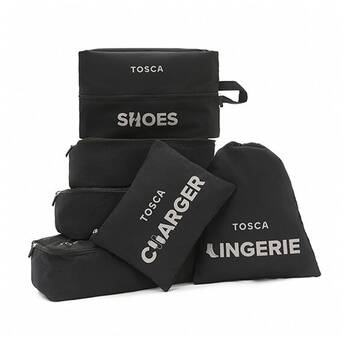 6pc Tosca Suitcase Packing Organiser Set Travel Bag Storage Pouches Black