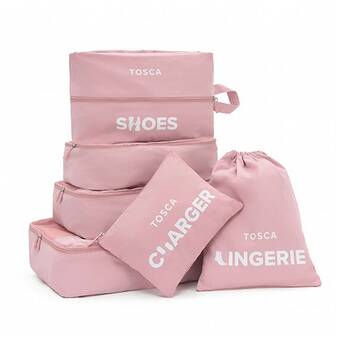 6pc Tosca Suitcase Packing Organiser Set Travel Bag Storage Pouches Pink