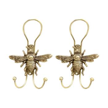 2PK LVD Gold Double Bee Hook Home Wall Decoration Vintage 12.3x8x17cm