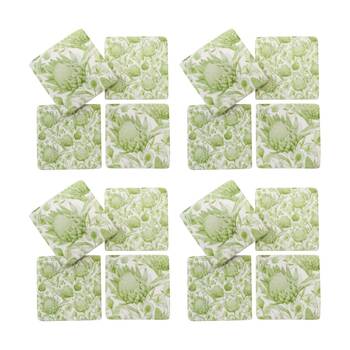 4x 4pc LVD Decorative Protea Sage Resin Square Drink Coasters Decor 10x10x0.5cm