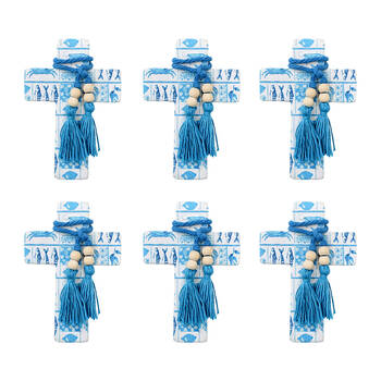 6PK LVD Small Blue Ocean Postcard Cross Home Decor W/ Beads & Tassels 9x13x0.5cm