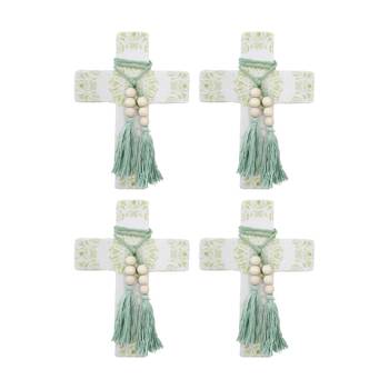 4PK LVD Large Mandala Poetry Sage Cross Decor W/ Beads & Tassels 16x22x0.5cm