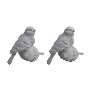 2PK LVD Bird On Acorn Iron Ornament White Indoor/Outdoor Decor 12.5x12.5x5.5cm