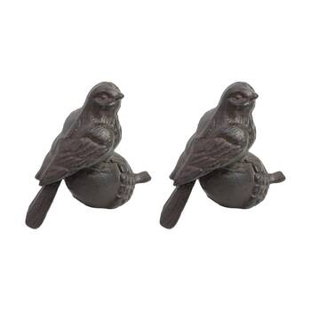 2PK LVD Bird On Acorn Iron Ornament Black Indoor/Outdoor Decor 12.5x12.5x5.5cm