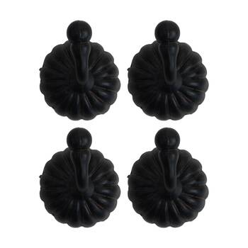 4PK LVD Chloe Dark Black Resin Flower Hook Home Wall Decoration 5x5.2x6cm