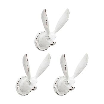 3PK LVD White Long Ear Rabbit Hook Home Wall Decoration 8.2x6x5.5cm