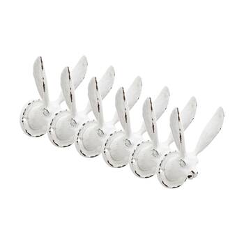 6PK LVD White Long Ear Rabbit Hook Home Wall Decoration 8.2x6x5.5cm
