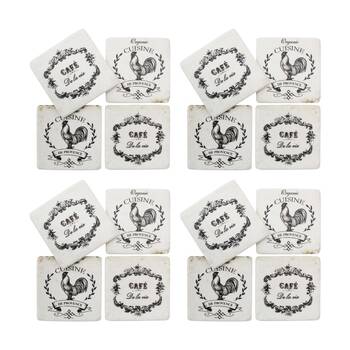 4x 4pc LVD Decorative Rooster Cuisine Resin Square Drink Coasters 10x10x0.5cm