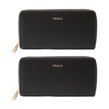 2PK Tosca PU Wallet Textured Zip Around Stylish Everyday/Travel Purse Black