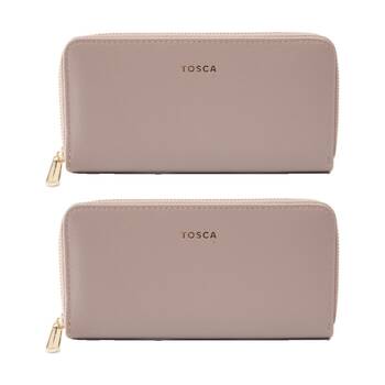 2PK Tosca PU Wallet Textured Zip Around Stylish Everyday/Travel Purse Adobe Rose
