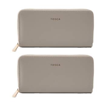 2PK Tosca PU Wallet Textured Zip Around Everyday/Travel Purse Abbey Stone